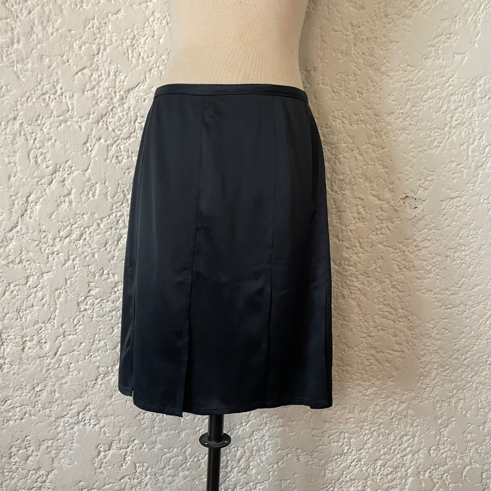 Vintage Philippe Adec Black Satin A Line Pleated Skirt Women’s 4, 90s Y2K